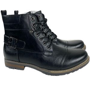Bruno Marc Men’s Black Lace-Up Combat Boots Buckle Casual Moto Boots 9